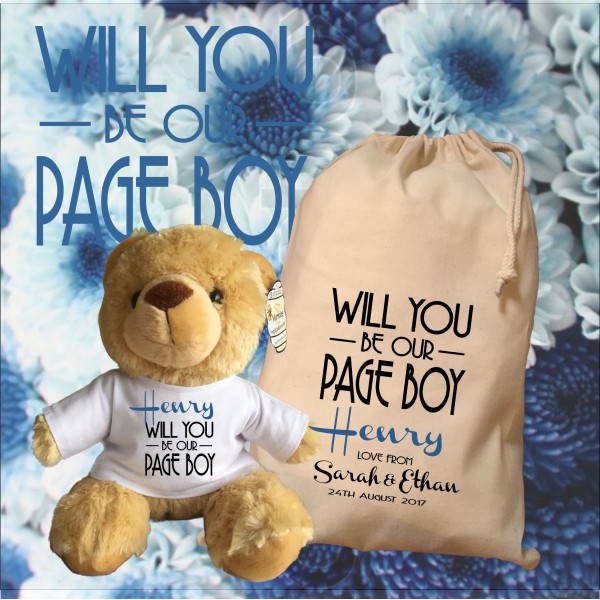 Personalised Page Boy Teddy Bear With Matching Gift Bag - Henry Design - Wedding Favour, Wedding Gift